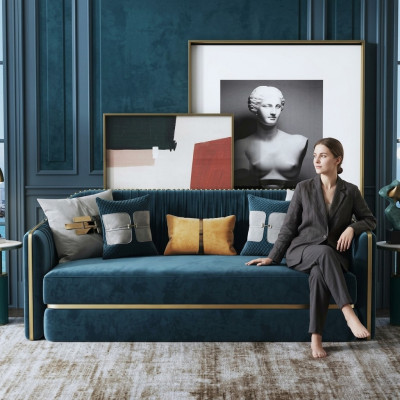 Design Textil Edelstol Grousse 3-Sëtzer Couch Lieder Stoff Sofae Couchë Miwwelen