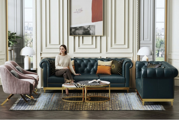 Donkelblo Chesterfield 3+2 Sofa-Garnitur Wunnlandschaft Sofas Polster-Couchen