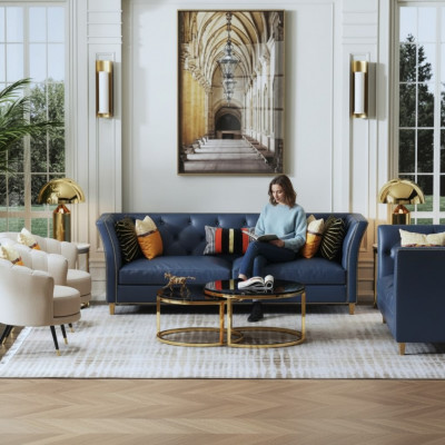Modern Chesterfield Canapé-Set 3+2 Sëtzer Stilvoll Couchen Liederemöbel