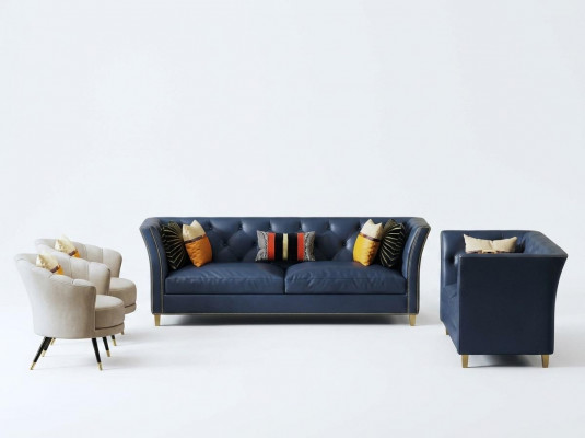 Modern Chesterfield Canapé-Set 3+2 Sëtzer Stilvoll Couchen Liederemöbel