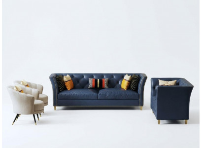 Modern Chesterfield Canapé-Set 3+2 Sëtzer Stilvoll Couchen Liederemöbel