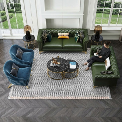 Däischtergréng Chesterfield Sofagarnitur 3+2 Sëtzer Modern Polster Wunnlandschaft Sofas