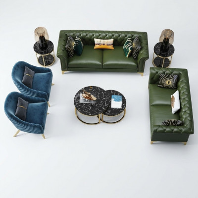 Däischtergréng Chesterfield Sofagarnitur 3+2 Sëtzer Modern Polster Wunnlandschaft Sofas
