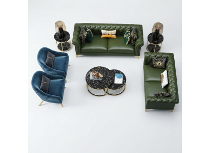 Däischtergréng Chesterfield Sofagarnitur 3+2 Sëtzer Modern Polster Wunnlandschaft Sofas