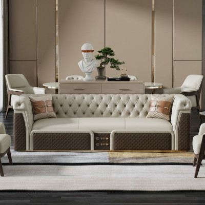 Canapé dräi-Sëtz Sofa Stil Modern Polster Chesterfield Lieder Canapéen