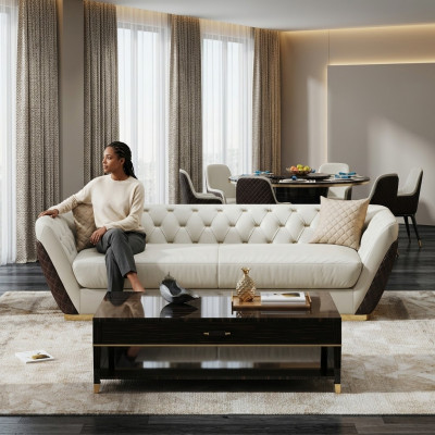 Sofa 3-Sëtzer Canapé Wunnlandschaft Garnitur Deko Design Modern Sofa Sëtz