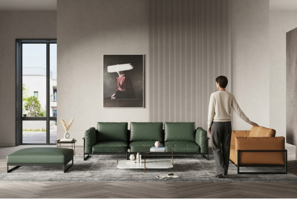Brong-gréng 3+2 Sëtzer Ledergarnitur Wunnzëmmer Konschtläder Couch-Set