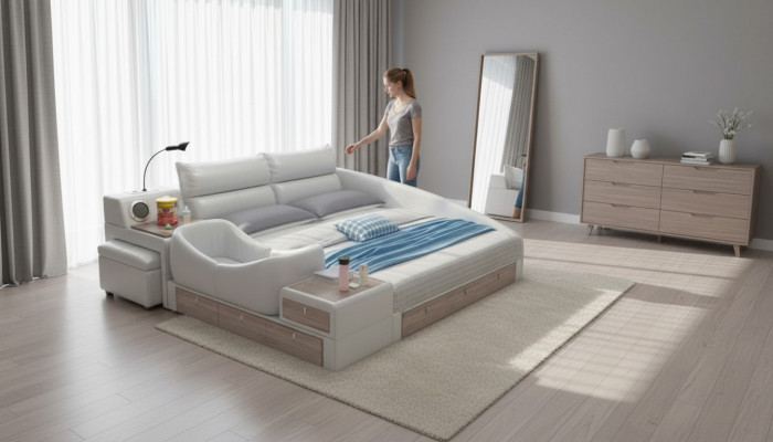 Bett Multifunktioun Regal Schaf USB Opluedstatioun Duebel Lieder Better