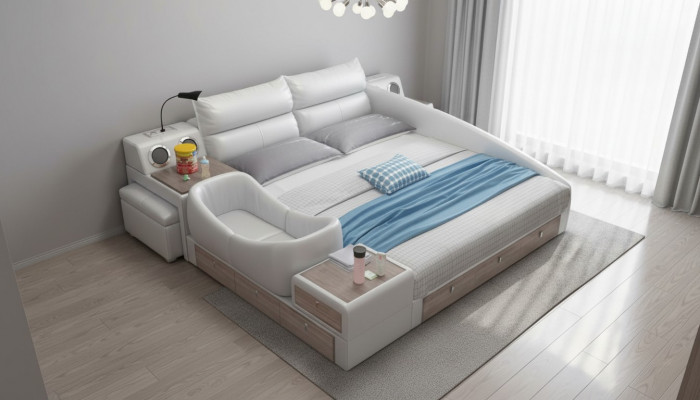 Bett Multifunktioun Regal Schaf USB Opluedstatioun Duebel Lieder Better