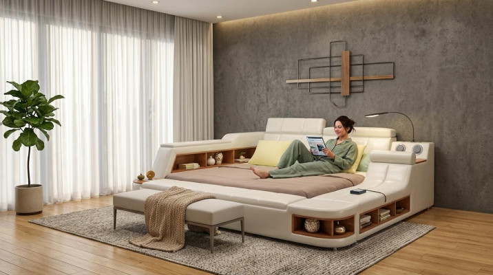 Multifunktiounsbett Luxus Design Liederbetter Hotel Duebel Ablag Regal