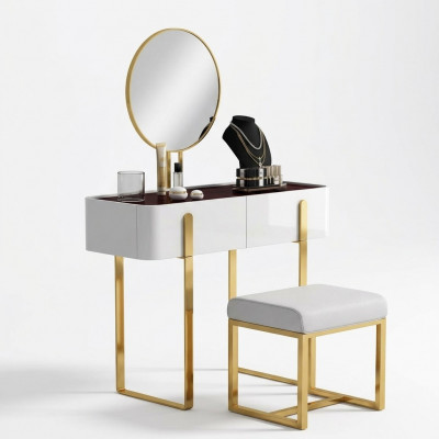 Schminktisch Modern Konsolendëscher + Schemel Frisiertisch Make-up Dësch 2 Deeler.