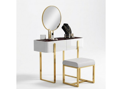 Schminktisch Modern Konsolendëscher + Schemel Frisiertisch Make-up Dësch 2 Deeler.