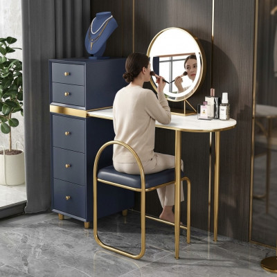 Make-up-Dësch Spigel Hocker Set Kommode Schlofzëmmer Nei Make-up