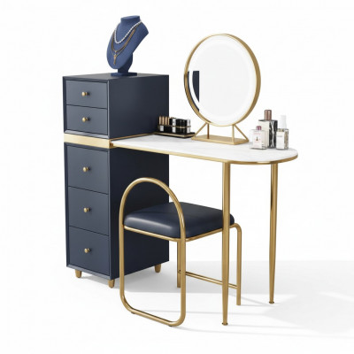Make-up-Dësch Spigel Hocker Set Kommode Schlofzëmmer Nei Make-up