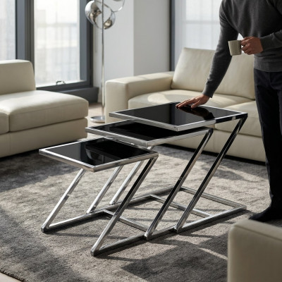 Set vun 3x Couchtischen Kaffisdësch Design Bäizëlltdësch Dëscher Wunnzëmmersdësch