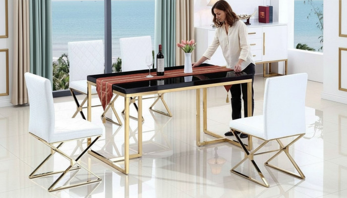 Iessdësch 4x Still Iesszëmmer Set Komplett Set Iess Grupp Dësch 5tlg