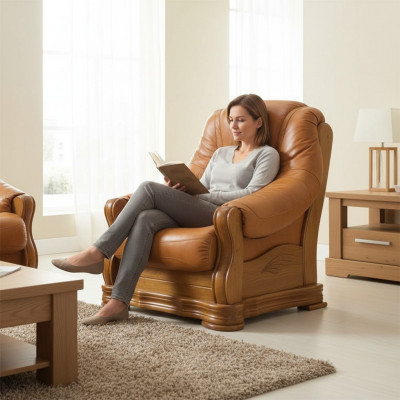 Fauteuil Fernseesender Holz Fauteuil Echt Lieder Gepolsterten Sëtz Lounge Club Miwwelen Neu