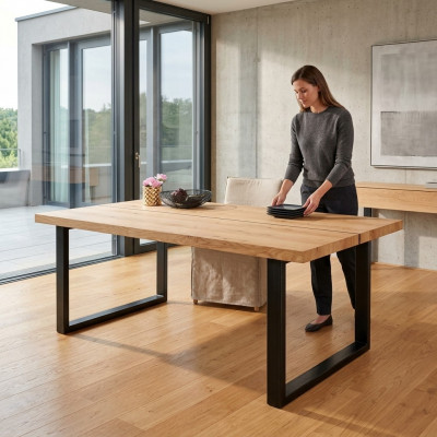 Metallbeen Dësch Natierlecht Holz Nei Klassesch Schieben Loft Schied 180x90