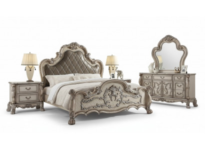 Barock Bett 2x Nuetsdësch 3 Stéck Schlofzëmmer Garnitur Design Luxus Schlofzëmmer