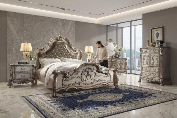 Komplett Set Schlofzëmmer Kinneksbarock Bett Schminkdësch Nuetsdësch 6 Deeler.