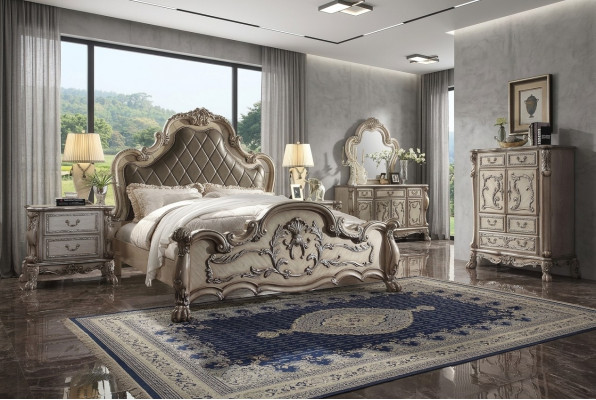Komplett Set Schlofzëmmer Kinneksbarock Bett Schminkdësch Nuetsdësch 6 Deeler.