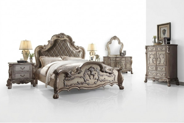 Komplett Set Schlofzëmmer Kinneksbarock Bett Schminkdësch Nuetsdësch 6 Deeler.