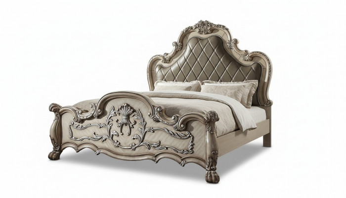Luxus Barock Sëlwer Duebelbett Design Holz 200x200cm Polsterung Schlofzëmmer Nei