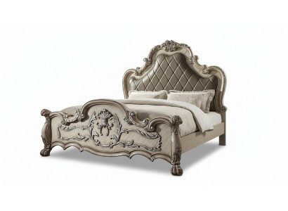Luxus Barock Sëlwer Duebelbett Design Holz 200x200cm Polsterung Schlofzëmmer Nei