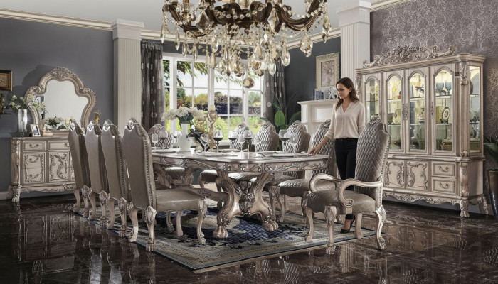 Iesszëmmer Komplett Set Dësch Anrichte 10x Stull Set Vitrin Barock 14 Deeler.