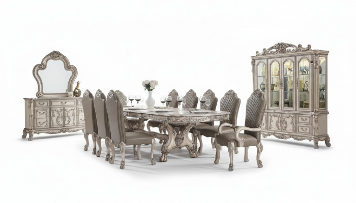 Iesszëmmer Komplett Set Dësch Anrichte 10x Stull Set Vitrin Barock 14 Deeler.