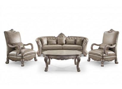 Sofa Këssen Dësch aus Holz 4tlg Luxus Miwwelen Sofagarnitur Couch Sofa Garnitur