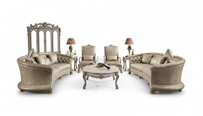 Sofagarnitur Couchtisch Säitentafel Wunnlandschaft Sofa Polster 5tlg. Set Nei