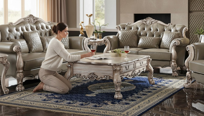 Couchtisch Tisch Sofa Dëscher Bäistelltisch Wunnzëmmer Design Beige Holz Barock