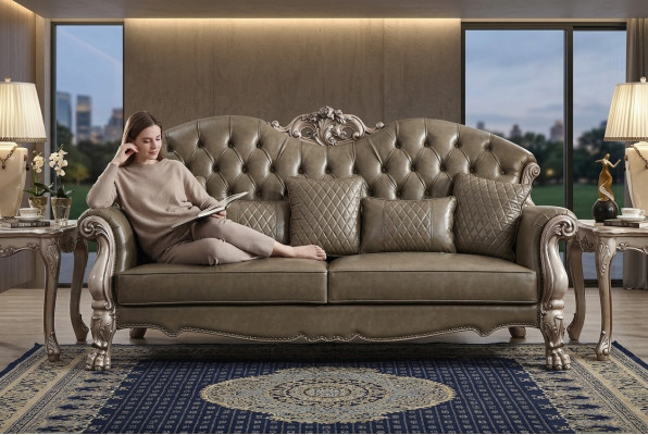 Dräisëtzer Couch Polster Design Modern 3er Sëtz Sofas Zëmmer Miwwel Riseëtz Beige