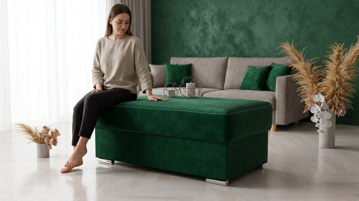 Miwwelen Wunnen Sëtzbanken Sëtz Textil Gréng Design Ottoman Hocker Polsterhocker Fouss