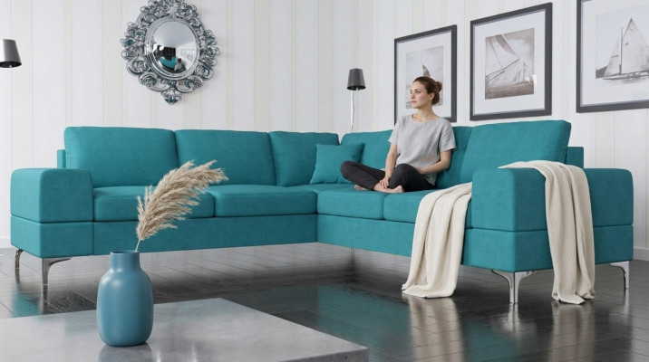 Canapé Ecksofa Stoff Wunnzëmmer Design Modern L-Form Tierkisblo Mamendolz Luxus Canapéën