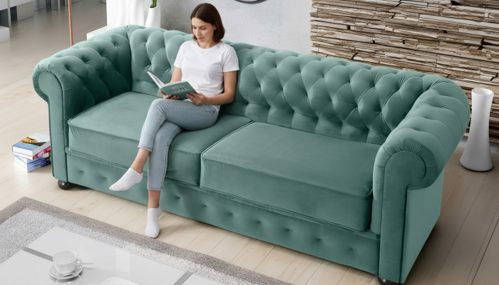 Design Sofa Canapé 3 Sëtz Polsterung Lieder Grouss Sofas Textil Chesterfield