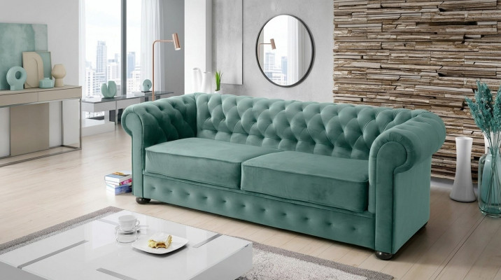 Design Sofa Canapé 3 Sëtz Polsterung Lieder Grouss Sofas Textil Chesterfield