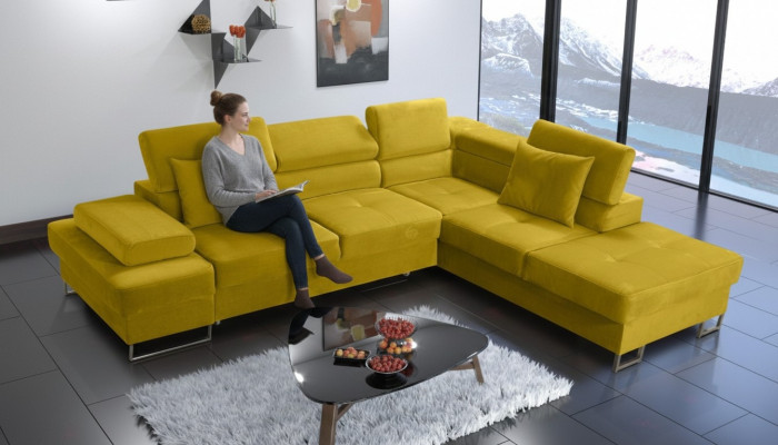 Eckcouch Polsterung Canapé Stoff Wunnzëmmer L-Form Modern Giel Design Canapéen Nei