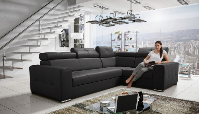 Canapé Ecksofa Couch Polsterung Wunnzëmmer Lieder L-Form Nei Modern Schwaarz Design Canapéen