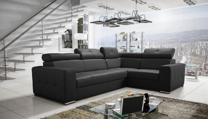 Canapé Ecksofa Couch Polsterung Wunnzëmmer Lieder L-Form Nei Modern Schwaarz Design Canapéen