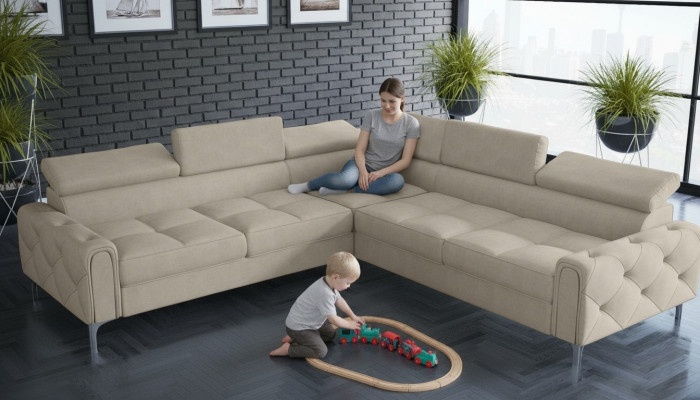 Design Sofa Couch Eck Multifunksioun Polster Wunnzëmmer L Form Textil Nei
