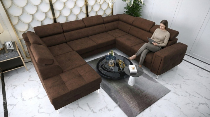 Sofa U-Form Stoffsofa Couch Wunnlandschaft Design Modern Lëder Sofas Bruan Nei