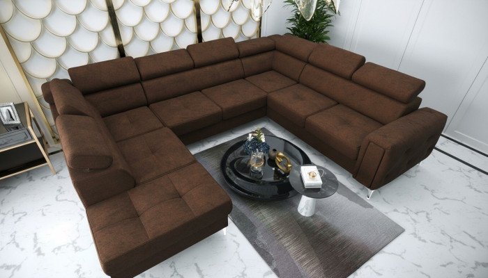 Sofa U-Form Stoffsofa Couch Wunnlandschaft Design Modern Lëder Sofas Bruan Nei