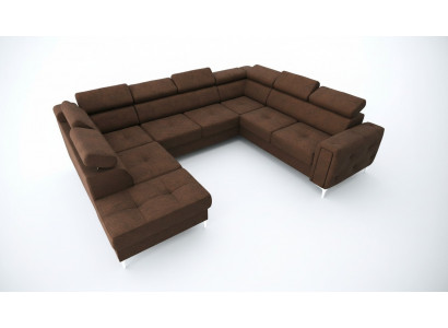 Sofa U-Form Stoffsofa Couch Wunnlandschaft Design Modern Lëder Sofas Bruan Nei
