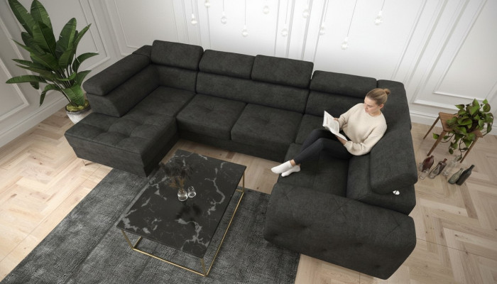 Wunnlandschaft Sofa Canapé Polster Ecke Stoff Kënschtlecher Liederde Luxus Ecksofa U-Form