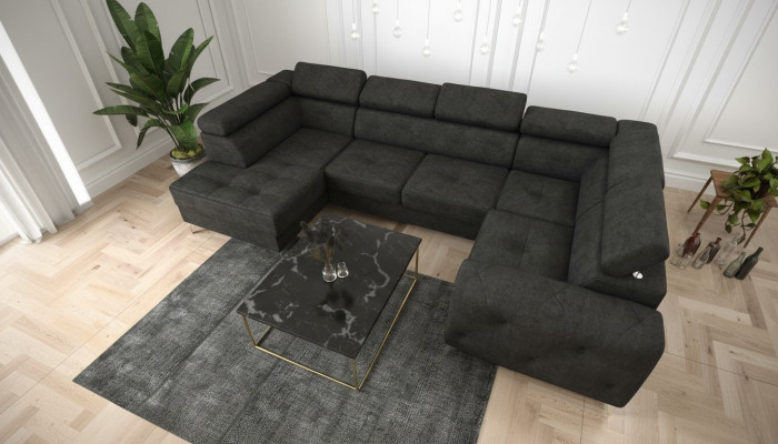 Wunnlandschaft Sofa Canapé Polster Ecke Stoff Kënschtlecher Liederde Luxus Ecksofa U-Form