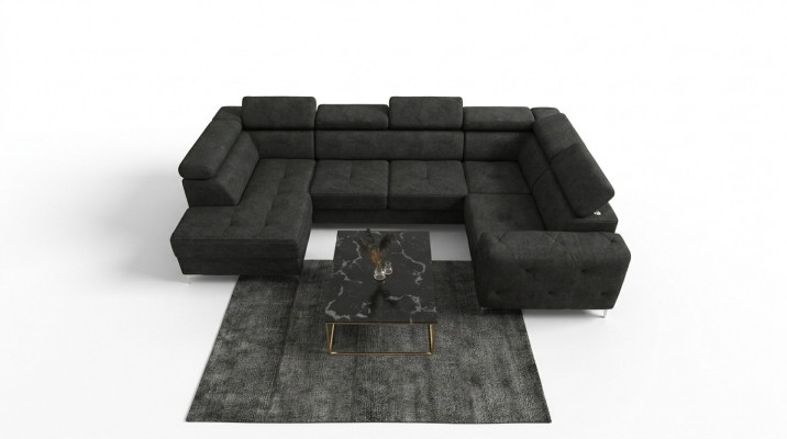 Wunnlandschaft Sofa Canapé Polster Ecke Stoff Kënschtlecher Liederde Luxus Ecksofa U-Form
