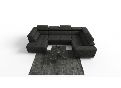 Wunnlandschaft Sofa Canapé Polster Ecke Stoff Kënschtlecher Liederde Luxus Ecksofa U-Form