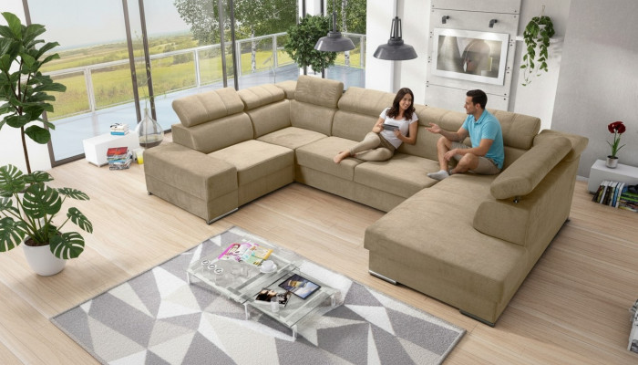 Eckcanapé an U-Form Sofa Canapé Textil Canapéen Design Wunnlandschaft Bettfunktioun Stoff